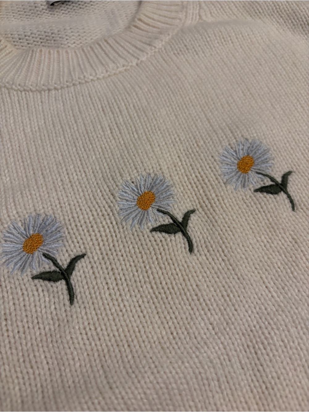 Sunday Best Cream Crewneck Sweater with Daisy Embroidery - Picture 3 of 5